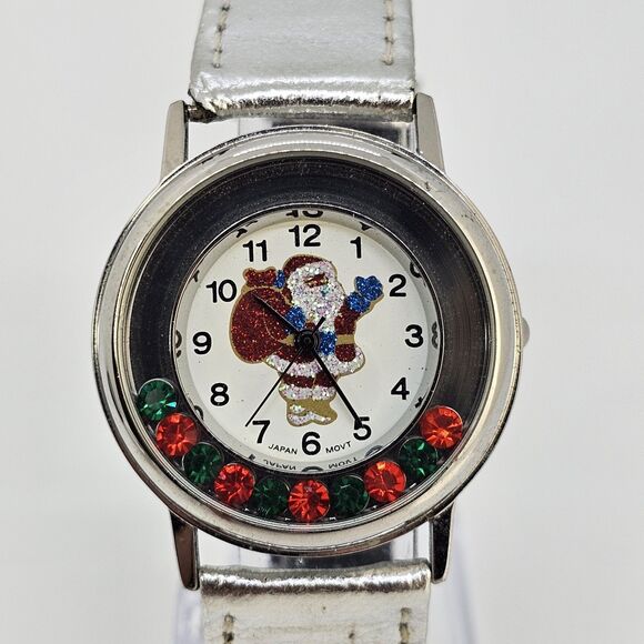 Santa Claus Women's Watch 33MM White Dial Gray Leather Bands New Battery - Picture 2 of 14